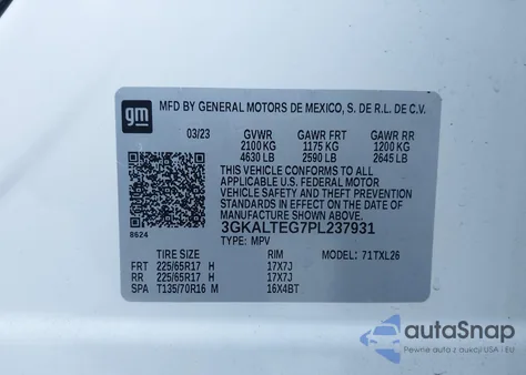 2023 GMC Terrain Awd Sle z USA, uszkodzony, nr VIN 3GKALTEG7PL237931